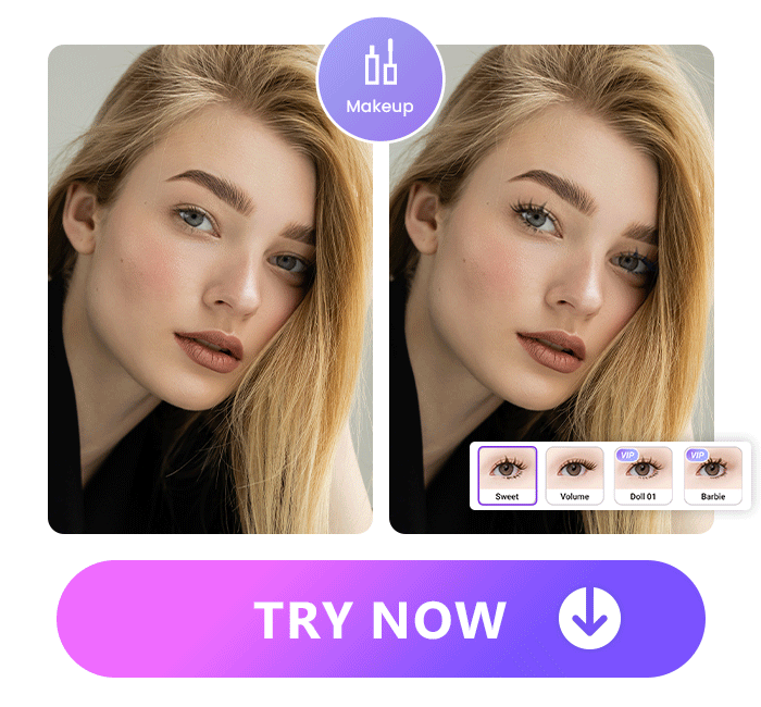try 4 different eyelashes on a woman's photo with Vivid Glam
